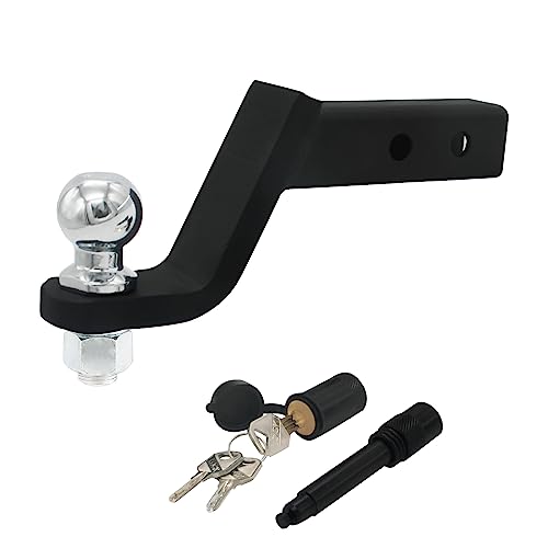4-Inch Trailer Hitch Ball Mount with Trailer Ball, Hitch Pin Clip, and Fits 2-Inch Hitch Receiver - Adjustable, Locked Anti-Theft, Rescue Purposes, Heavy-Duty Steel for Towing Cars, Trucks, and SUVs