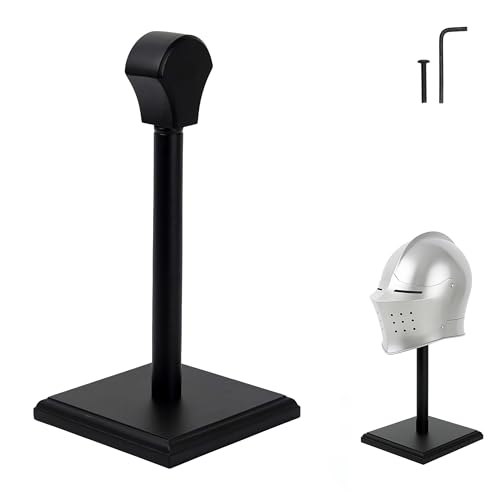 Mythorjan Wooden Helmet Stand Display Decor Stand For – Spartan, Templar, Motorcycle, Caps, Hat Decorative Desktop Hanger Rack LARP,16 Inch - Black