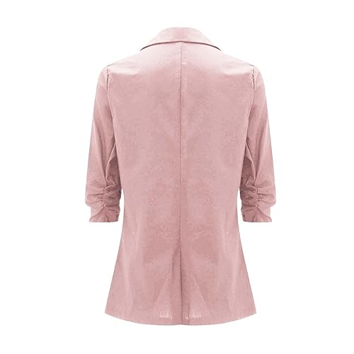 Women Cotton Linen Blazer Summer Lightweight Button 3/4 Sleeve Cardigan Business Casual Suit Jacket with Pockets4