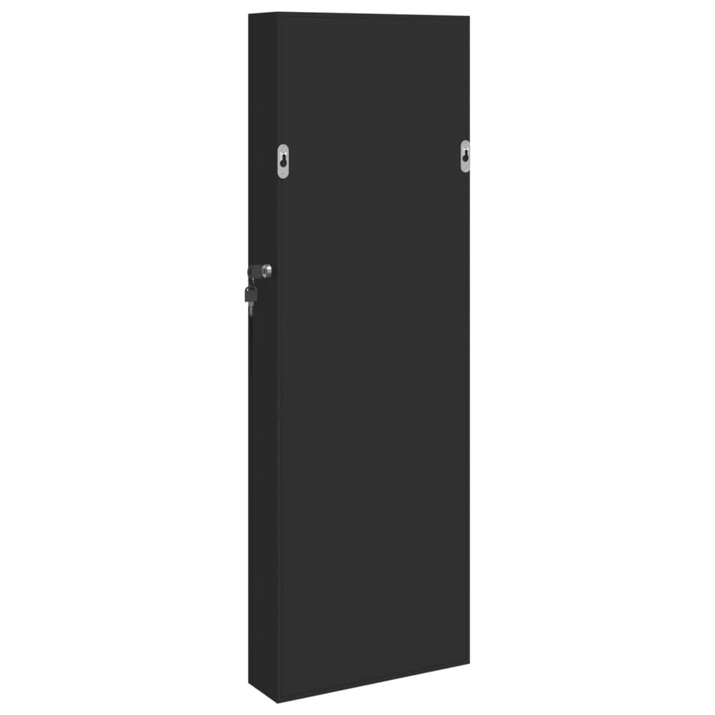 Lustro szafka na biżuterię z lustrem, montaż ścienny, czarna, 30 x 8,5 x 90 cm, zamykane drzwi z haczykami i półkami, do korytarza, łazienki, sypialni, kosmetyków