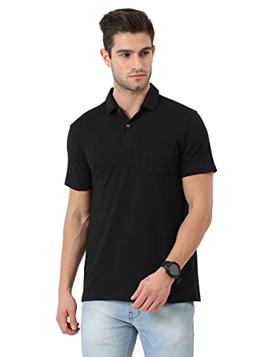 Image of ECOLINE Clothing Mens Cotton Solid Polo Neck Half Sleeve Pocket T-Shirt