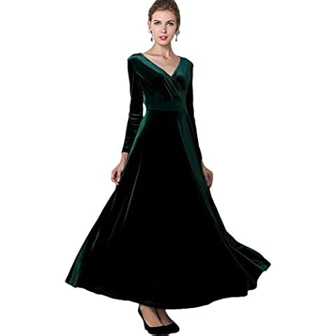 Urban CoCo Women Long Sleeve V-Neck Velvet Stretchy Long Dress (X-Large, Green) Cover