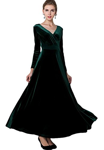 Urban CoCo Women Long Sleeve V-Neck Velvet Stretchy Long Dress