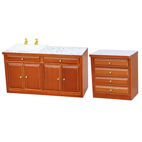 Muebles de cocina para casa de muñecas escala 1 12 fregadero gabinete miniatura madera