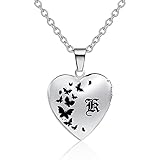 LuxglitterLin Collar con medallón de fotos de mariposa que sostiene fotos antiguas fuentes inglesas letra inicial A-Z alfabeto letra en forma de corazón con medallón de memoria