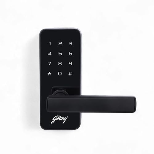 Image of Godrej Smart Lock I Catus Touch I Digital Lock for Main and Internal Wooden Door I 2 in 1 Access I Pin Access I Mechanical Key I Black Finish I 3 Years Warranty |
