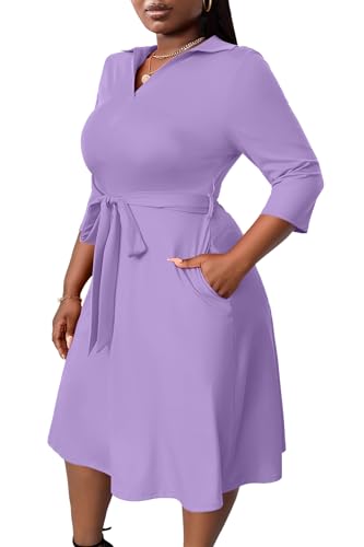 Image of FANDEE Plus Size Midi Dress for Women - Printing Summer Dresses for Wedding Guest Cocktail Party 3 /4 Sleeve V Neck(L-5XL)