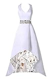 YINGJIABride Front Short Long Back Satin and Snowfall Camo Bridal Dresses Wedding Dress for Bride White Size 8