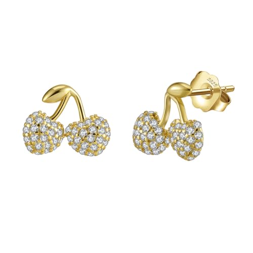 Boucles d'oreilles cerise en or plaqué 14K et zircone cubique haut de gamme