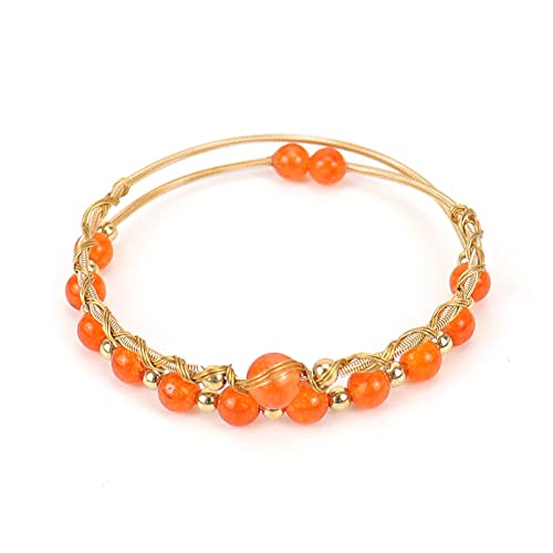 Chakra Armband Echte Steine, Natürliche Orange Kristall Stein Armbänder Boho Handgefertigte Volldraht Wickel Energie Edelstein Armreifen Multilayer Spirale Offen Verstellbare Manschette Armreif Schm