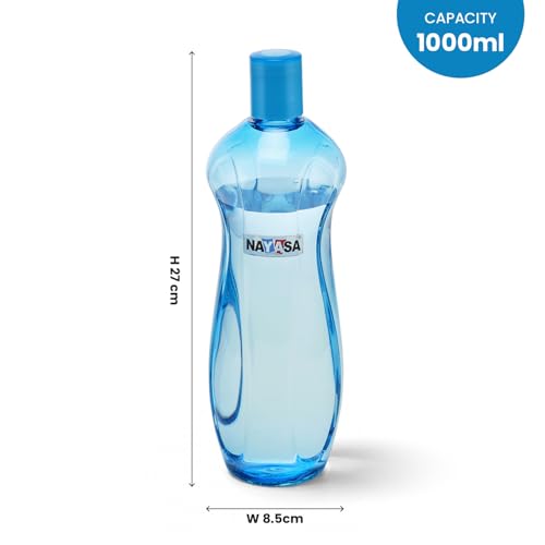 Image of Nayasa Loopy 1000 ML Pet Plastic Fridge Water Bottles Set of 6 | BPA Free | Leak Proof | Airtight Lid | Blue