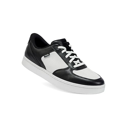 Image of Kizik Hands Free Shoes for Men: Oslo - Durable Full Grain Leather, Breathable Mesh, Easy to Clean, Convenient Everyday Slip on Sneakers for Walking - Black /White M4.5