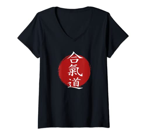 Mujer Aikido - Camino de la Armonía Japón Kanji - Aikido Camiseta Cuello V