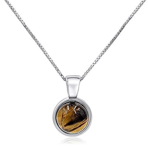 Tiger Eye Round Pendant Sterling Silver