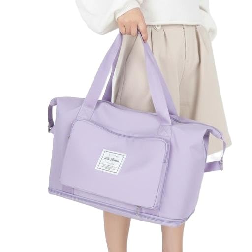 Expandable Travel Duffle Synthetic Bag Large Capacity Foldable Waterproof Multi Pocket Carry On Luggage Bag Lavender Free Size-image-35
