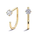Sanglarst 925 Sterling Silver 14K Gold Plated Huggie Half Hoop Earrings — Sleep-Friendly Poke-Free Hypoallergenic Stackable Earring — Comfortable & All Day Wear (CZ,Yellow-Gold)