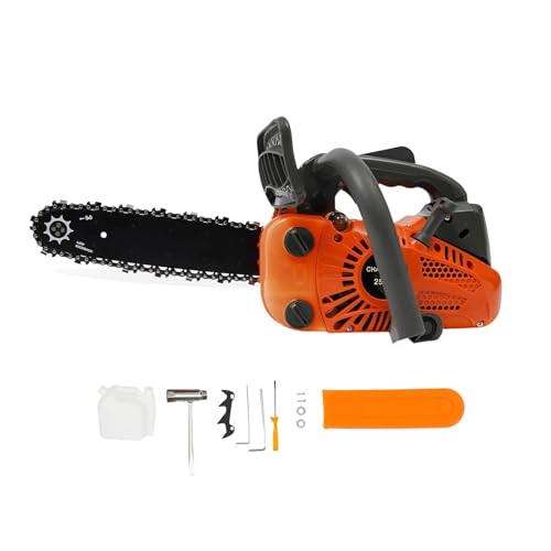 JAYGOVAN 12Inch Top Handle Gas Chainsaw 25.4cc 2-Stroke Petrol Handheld Cordless Chain Saw Portable Chain Saws with Quick Start for Professional Tree Wood Cutting, Sack Sawing, Green Pruning
