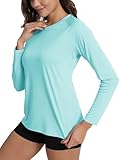 KEFITEVD Damen Uv Shirt Laufshirt Damen Langarm Shirts Sommer Longsleeve Sport Shirt Uv Schutzkleidung Trekking Seeblau XL