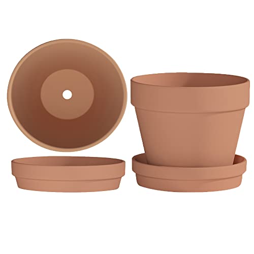 Fcacti 10 Inch Large Terracotta Pots with Saucer/Tray - 2 Pack Large Clay Pot for Plant with Drainage Hole, Terra Cotta Planter for Indoor Outdoor Plant,Balcony Garden Patio Deck