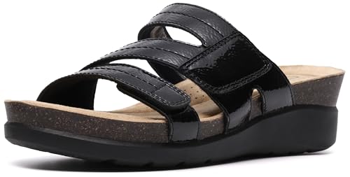 Clarks Calenne Holly - Sandalias de cuña para mujer, negro charol sintético, 9 Wide