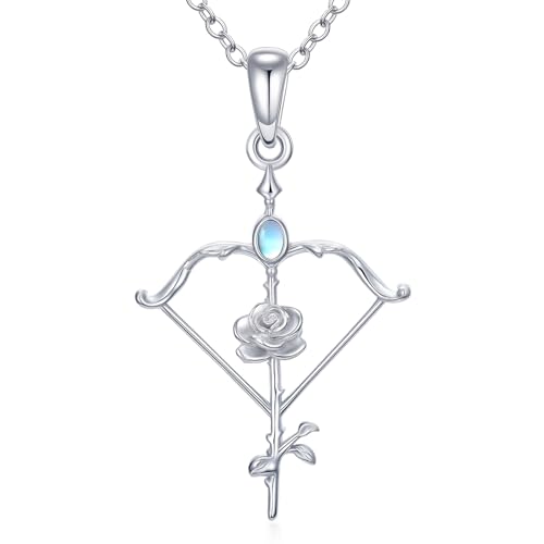 PROESS Pfeil und Bogen Halskette 925 Sterling Silber Mondstein Pfeil und Bogen Anhänger Kette Rose Blume Schmuck Geschenke für Damen und Herren PROESS Pfeil und Bogen Halskette 925 Sterling Silber Mondstein Pfeil und Bogen Anhänger Kette Rose Blume Schmuck Geschenke für Damen und Herren