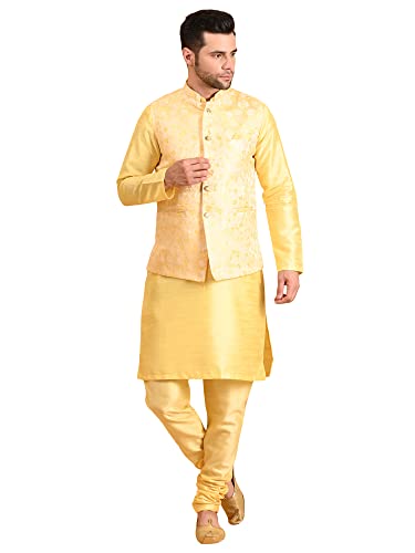 Image of Uri and MacKenzie Men's Silk Blend Kurta Pajama with Designer Ethnic Nehru Jacket /Modi Jacket