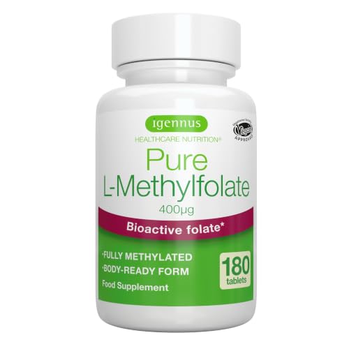 Igennus Reines Methylfolat 400 mcg 180 Tabletten (6 Monate) Vitamin B9 Folat (667 mcg DFE) MTHFR-geeignet laborgeprüft vegan & hypoallergen
