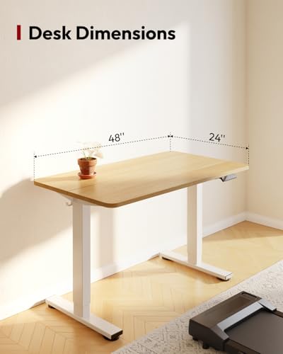Image of SANODESK Height Adjustable Electric Standing Desk 48x24 Inches, Sit Stand Desk with Splice Board for Home Office, Ergonomic Computer Workstation, Study & Gaming, White Frame /Maple Top