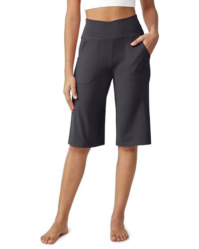 Image of G4Free Yoga Pants Women Wide Leg Capris Pockets Deep Grey,XL