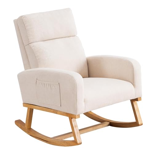 Image of HCHAIRH Rocking Chair Nursery, Nursing Rocker Chairs with High Backrest, Modern Glider Rocking Chair for Mom Nursery, Living Room, Bedroom, Beige
