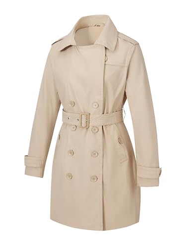 Bellivera Women's Double-Breasted Classic Lapel Slim Windproof Trench Coat with Belt (Crop Length)2