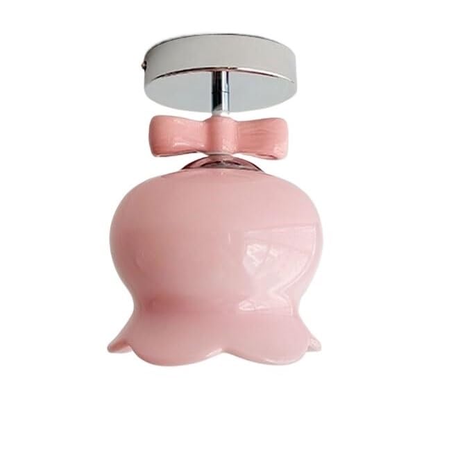 Plafonnier en verre rose avec nœud moderne pour chambre de fille