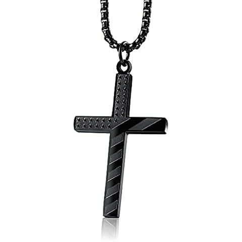 Wolentty Stainless Steel American Flag Cross Necklace Engraved Religious Philippians 4:13 Pendant Jewelry for Men - Black Cover