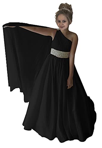 Junguan Girls One Shoulder Pageant Dress Chiffon Princess Kids Birthday Party Gowns with Flowy Cape