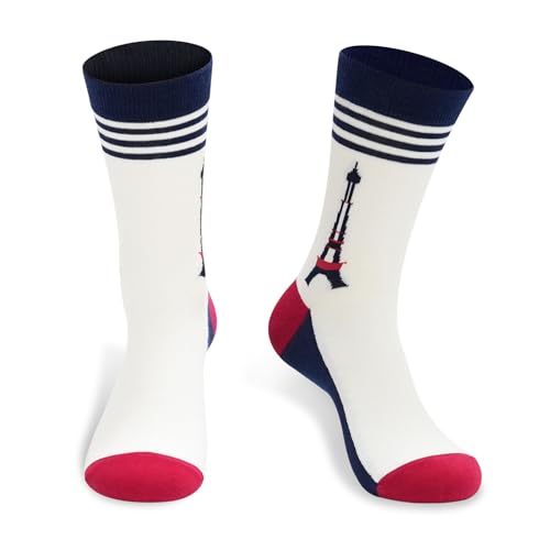 Pcuntslo Calzini umoristici uomo 43-46 regalo originale Natale/Compleanno/ idea regalo umoristico e fantasia per marito, papà, amico, Torre Eiffel, 43-46