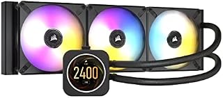 Corsair iCUE H150i ELITE LCD Display Liquid CPU Cooler (Custom IPS LCD Screen, 48 Dynamic RGB LEDs, 120mm Fans, 360mm Radiator, Corsair Commander Core Smart Lighting Controller Included) Black