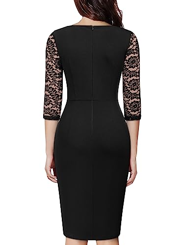 Miusol Women's Classy V-Neck Floral lace 3/4 Sleeve Cocktail Party Dress2