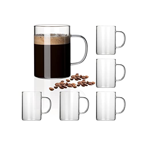 Horlimer 10 Oz Glass Coffee Mugs Set Of 6, Clear Coffee Cup With Handle For Tea Cappuccino Latte Milk Juice Hot Beverages #TOP18
