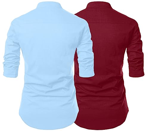 Image of Men's Trendy Short Kurta Shirt | Mandarin Collar Full Sleeve Cotton Ethnic Wear | Regular Fit Traditional Indian Apparel | Casual Festive Party Function Clothing