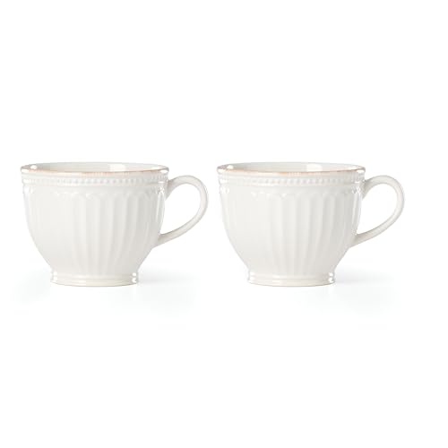 Lenox French Perle Groove 2-Piece Latte Mug Set, 2.30 LB, White