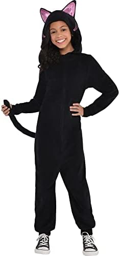 Amscan 848743 Girls Zipster Black Cat One Piece Costume, Large Size (12-14 Years Old)