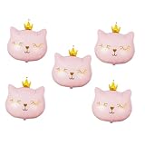WHAMVOX Globos de Aluminio Forma de Gato y Tiara, 5 Piezas Grandes en Color Rosa, Decoración para Fiestas de Cumpleaños y Bodas, Globos de Animales para Ambientación Temática