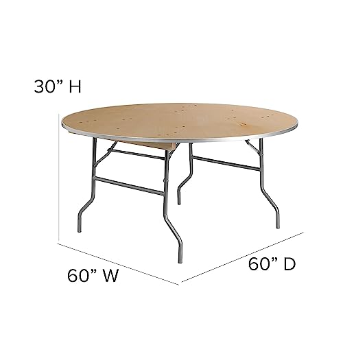 Flash Furniture Fielder 5-Foot Round Heavy Duty Birchwood Folding Banquet Table With Metal Edges, Natural #TOP2