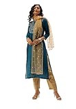 Kurta Set für Frauen mit Dupatta Formal Party Kleidung Indische Kleidung Freizeit Seidenmischung Tunika Tops, Blaugrün & Beige-1, X-Large