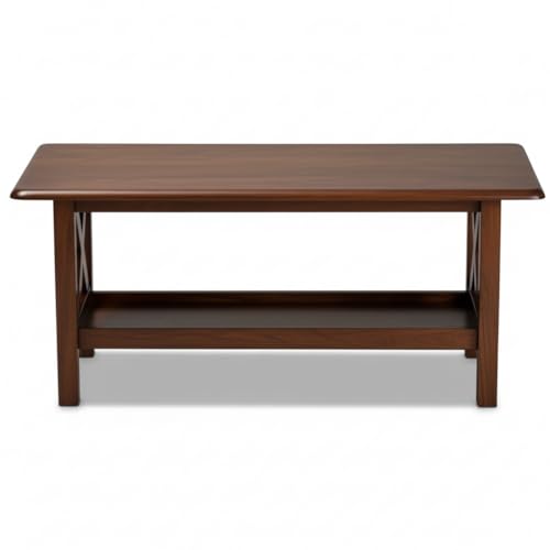 Image of MISAN Solid Sheesham Wood Coffee Table - Elegant Center Table with Two Spacious Drawers | Sturdy & Stylish Wooden Furniture for Home & Living Room (H - Walnut)