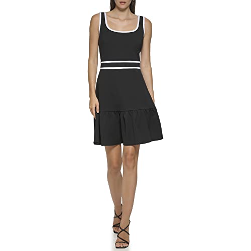 KARL LAGERFELD Paris Womens Square Neck Flounce Hem Piping Casual Dress, Black Soft White, 12 US at Amazon Women's Clothing store KARL LAGERFELD Paris Womens Square Neck Flounce Hem Piping Casual Dress, Black Soft White, 12 US at Amazon Women's Clothing store
