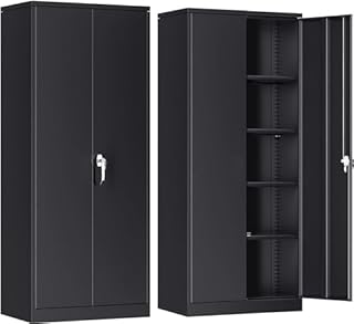 SUPEER Metal Storage Cabinet with 2 Door and 4 Adjustable Shelves,180CM Tall Steel Cabinet for Warehouse,Garage,Home,Office,Easy Assemble Required(Black)