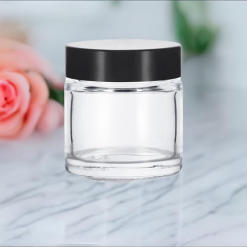 1 oz / 30 ml Clear Thick Wall Glass Straight Sided Jar with Black Smooth Lids (12 Pack) Airtight, Smell Proof3