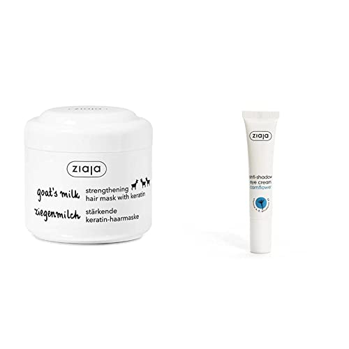Ziaja Leche De Cabra Mascarilla Para El Cabello 200Ml 236 gr & Contorno de Ojos Crema Antiojeras con Aciano - 15 ml