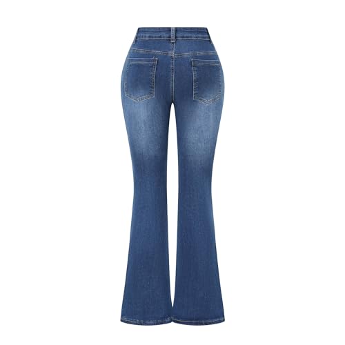 Thunder Star Women's Distressed Mid Rise Flare Jeans